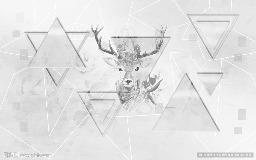 麋鹿装饰画 背景墙TIF分层