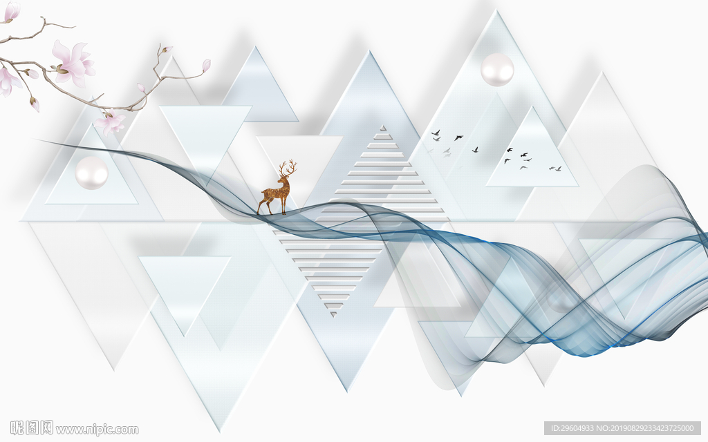 几何麋鹿画 背景TIF分层