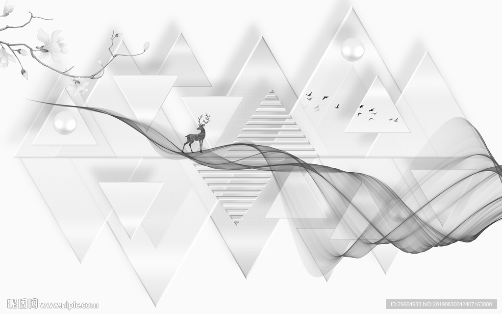 线条中国风山水画 TIF分层