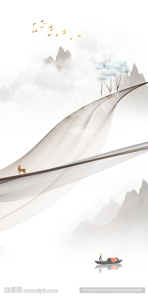 山水装饰画 TIF分层 抽象画