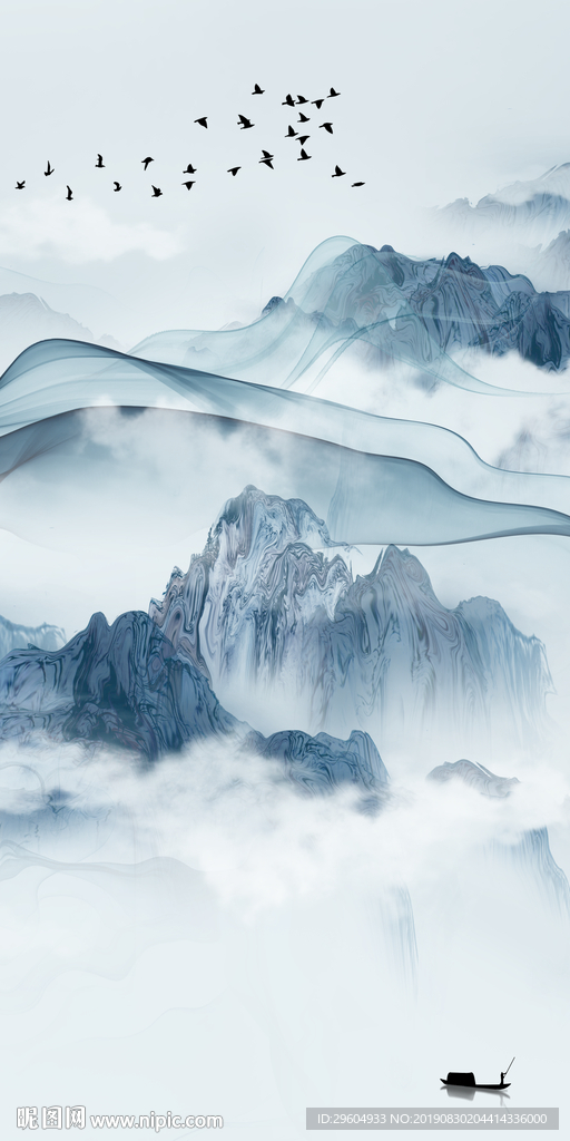 新中式山水画 TIF分层 抽象