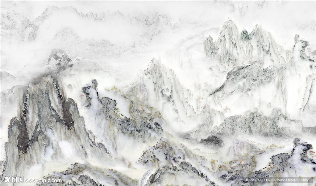 新中式简约黑白水墨大理石纹山水