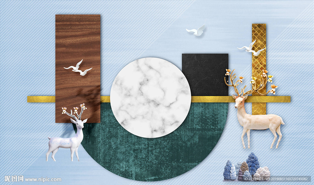 新中式北欧简约时尚背景墙装饰画