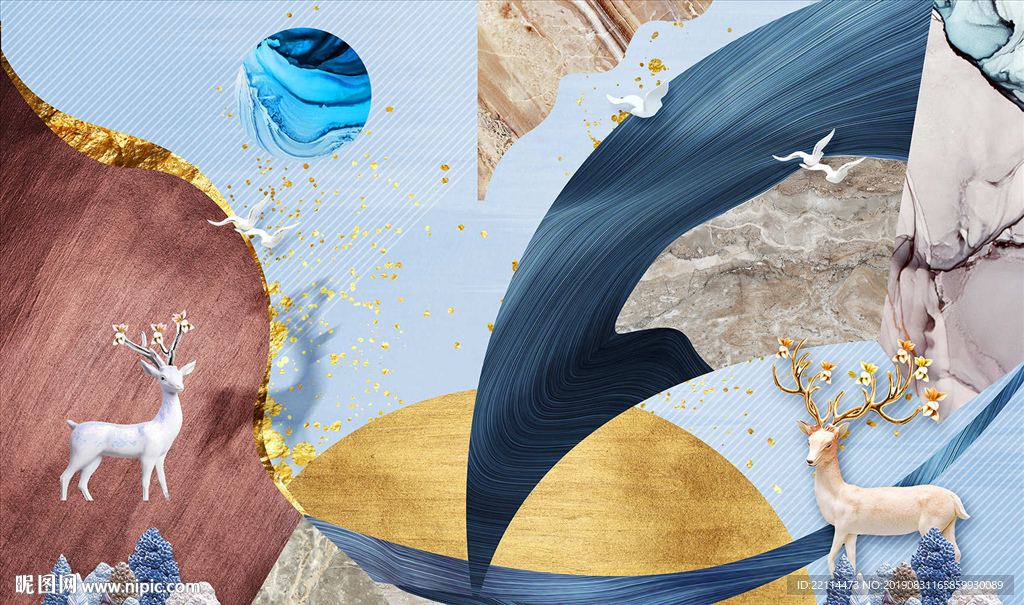 3D唯美立体几何抽象电视背景墙