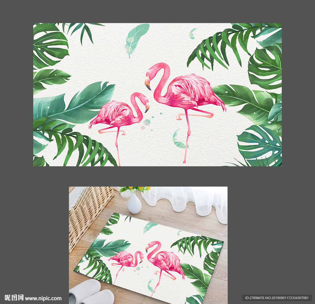 火烈鸟花卉地毯地垫