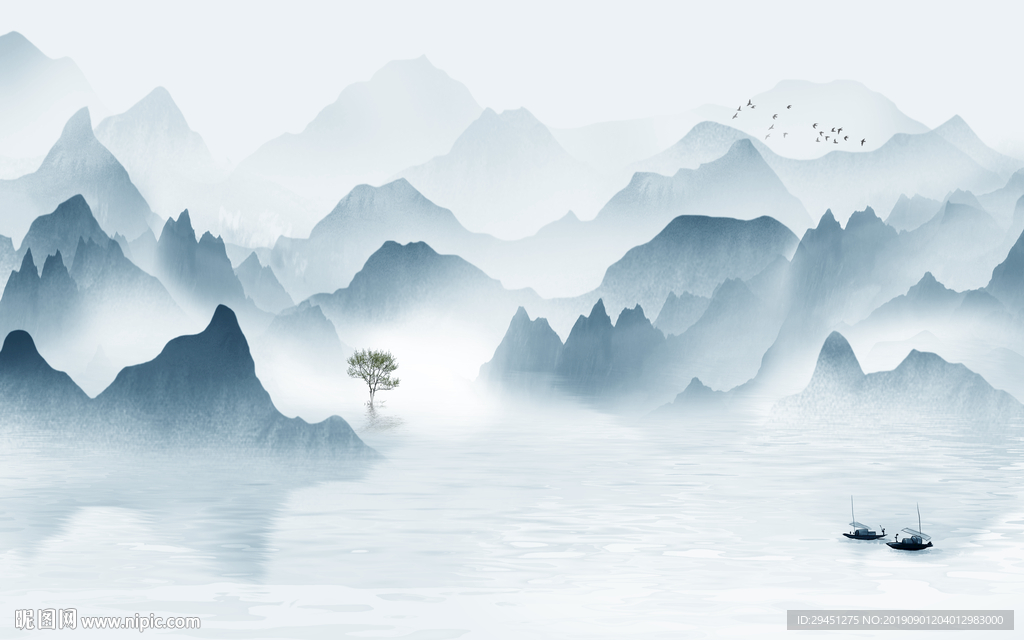 简约风景山水画 TIF分层