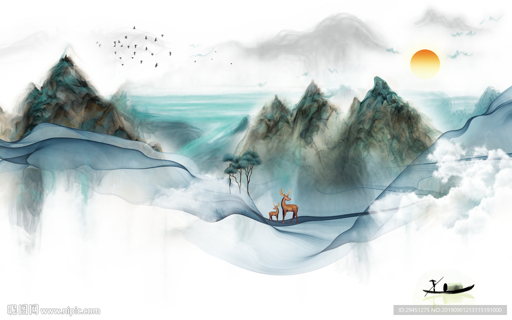 酒店风景山水画 TIF分层