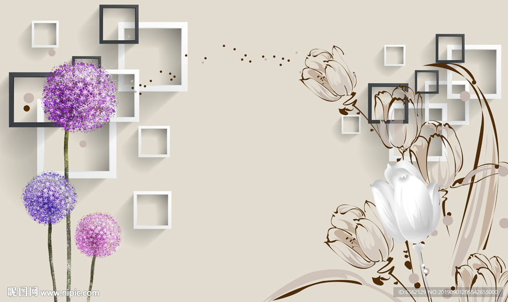 蒲公英3D背景墙