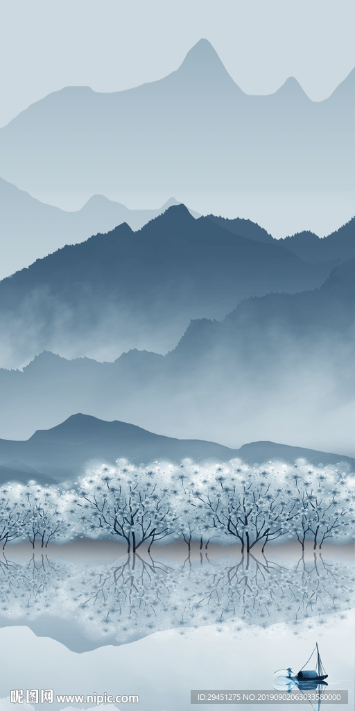 水墨风景山水画 TIF分层