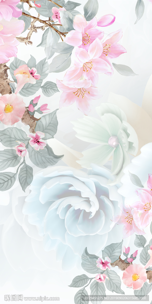 手绘花北欧装饰画 TIF分层