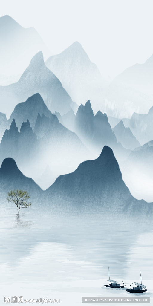 奢华风景山水画 TIF分层