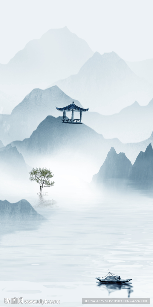 蓝色风景山水画 TIF分层