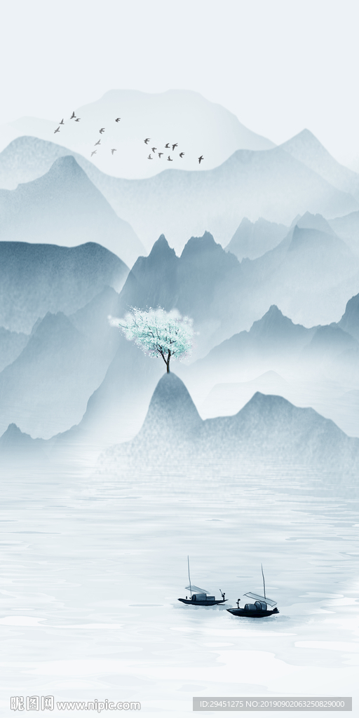 现代风景山水画 TIF分层