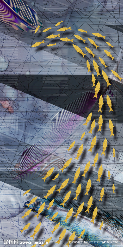 金色鱼北欧装饰画 TIF分层