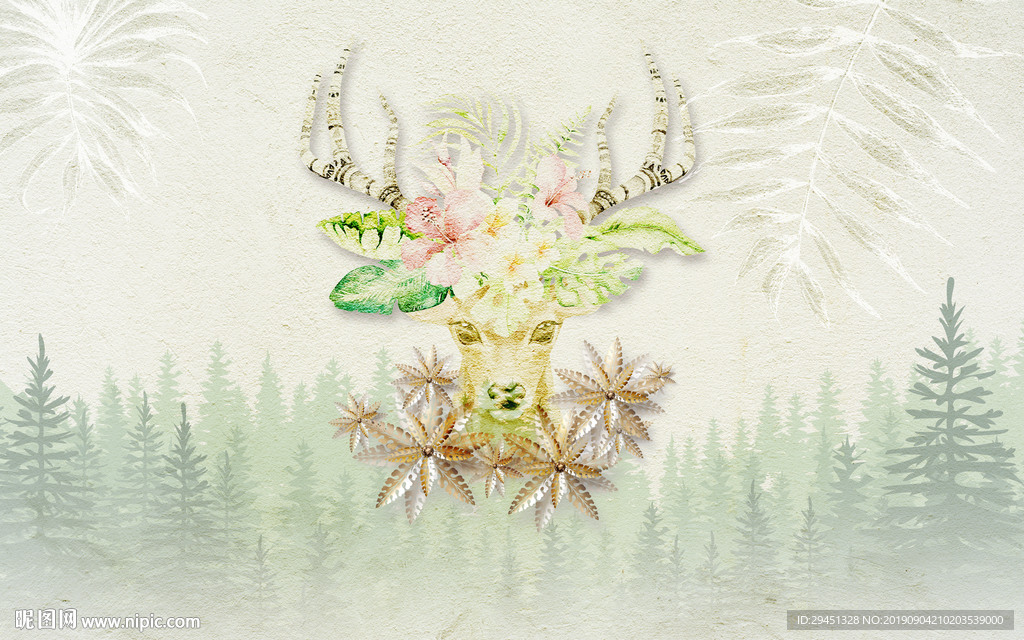 麋鹿花纹 TIF分层 新款画