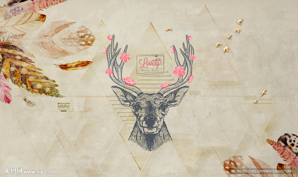 麋鹿现代装饰画 TIF分层