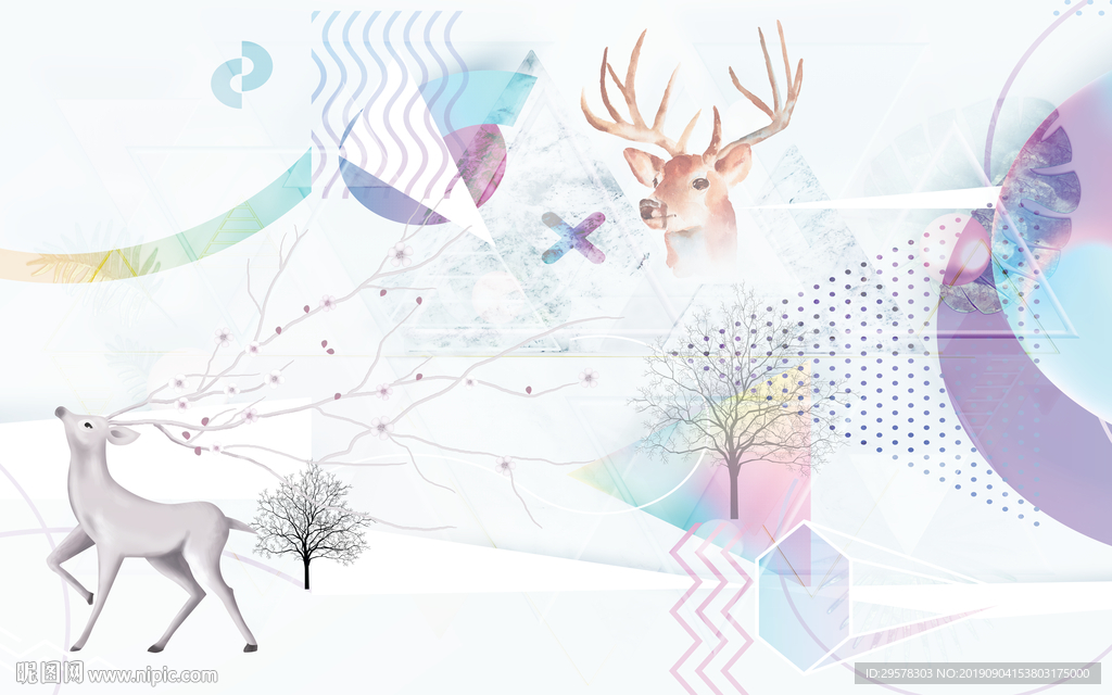 麋鹿现代装饰画 TIF分层