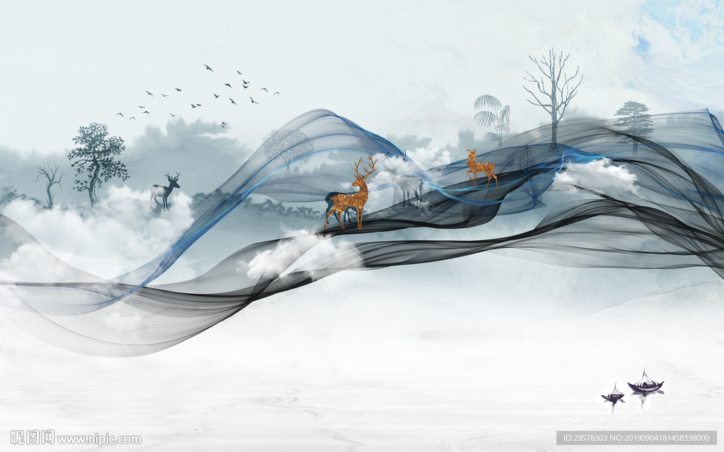 中式 新国画山水 TIF分层