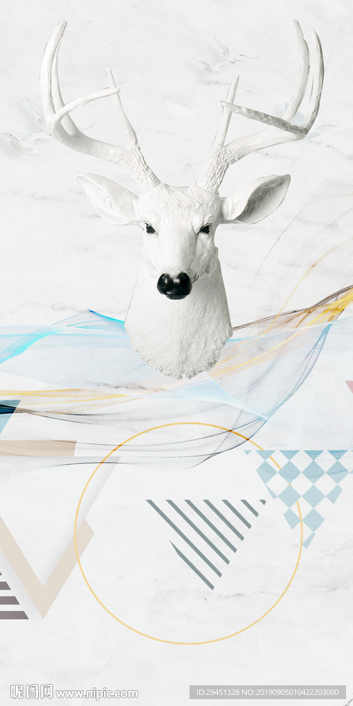 麋鹿几何TIF分层 玄关画