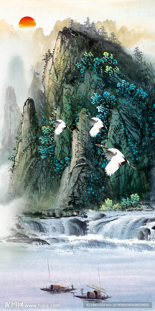 意境新玄关画TIF分层国画