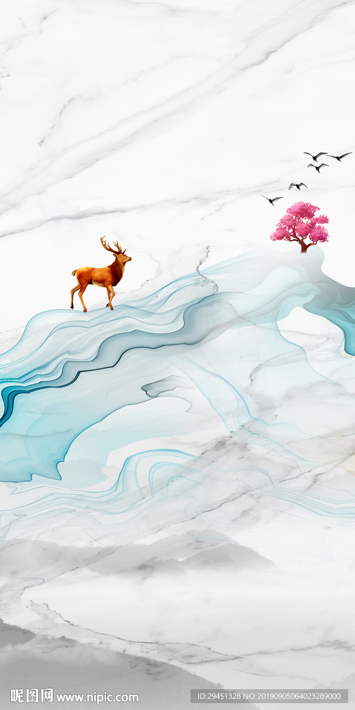 麋鹿新玄关画 TIF分层画