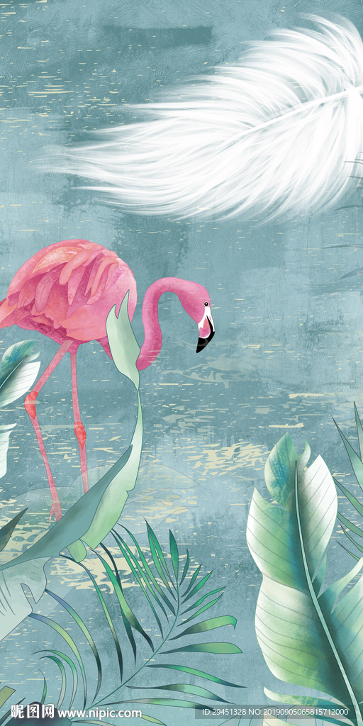 高档火烈鸟 TIF分层 玄关画