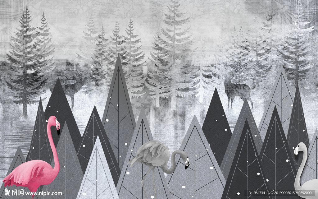 火烈鸟北欧新装饰画 TIF分层