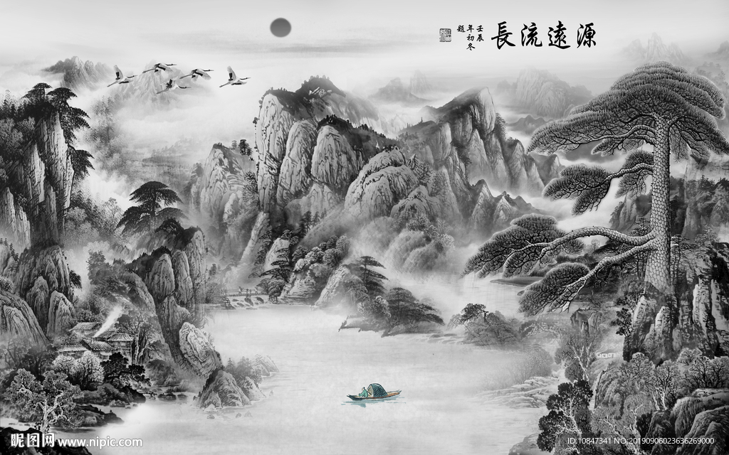 大厅意境山水国画 TIF分层