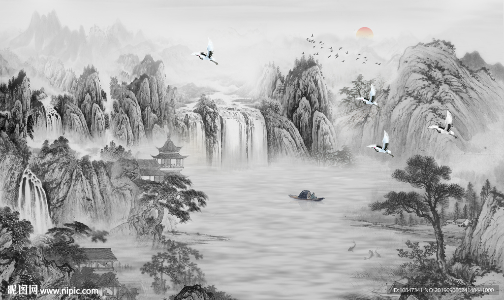 灰色意境山水国画 TIF分层