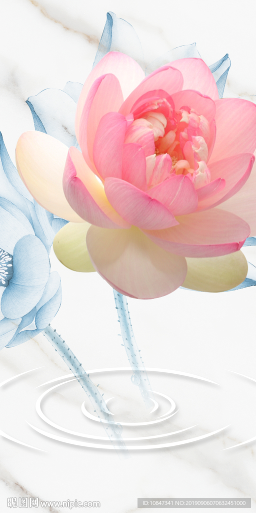 高档荷花水墨画 TIF分层