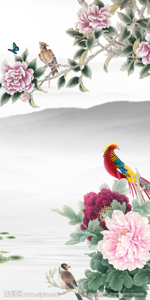 国画手绘花水墨画 TIF分层