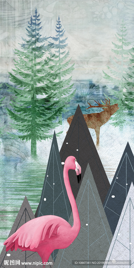 火烈鸟北欧玄关画 TIF分层