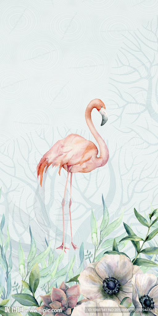 手绘花纹北欧玄关画 TIF分层