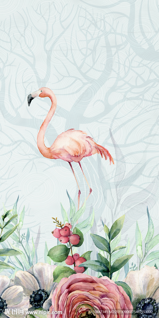 火烈鸟北欧玄关画 TIF分层