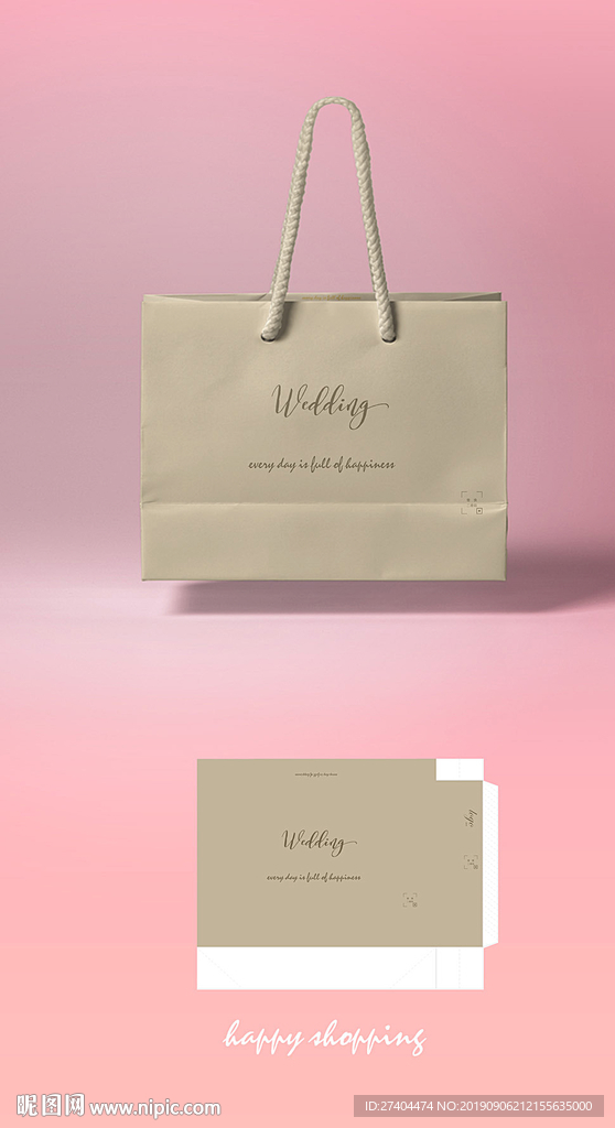 高档金色婚礼手提袋纸袋设计图