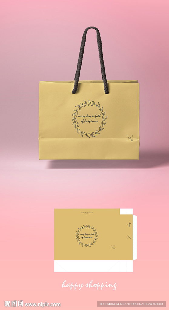 高档金色婚礼手提袋纸袋设计图