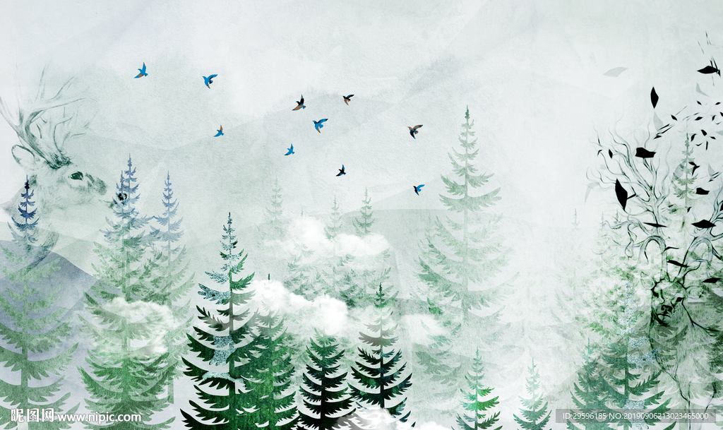 北欧森林新装饰画 TIF分层