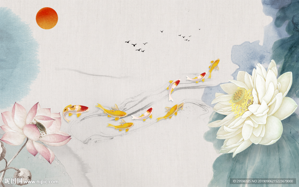 手绘荷花新装饰画 TIF分层