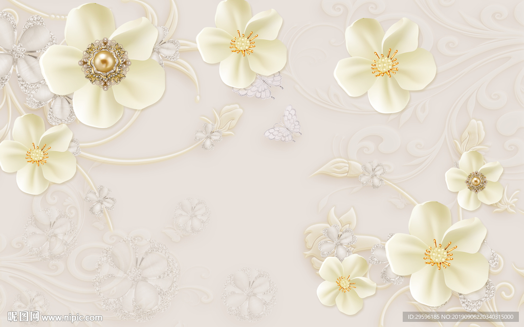 手绘花奢华新装饰画 TIF分层