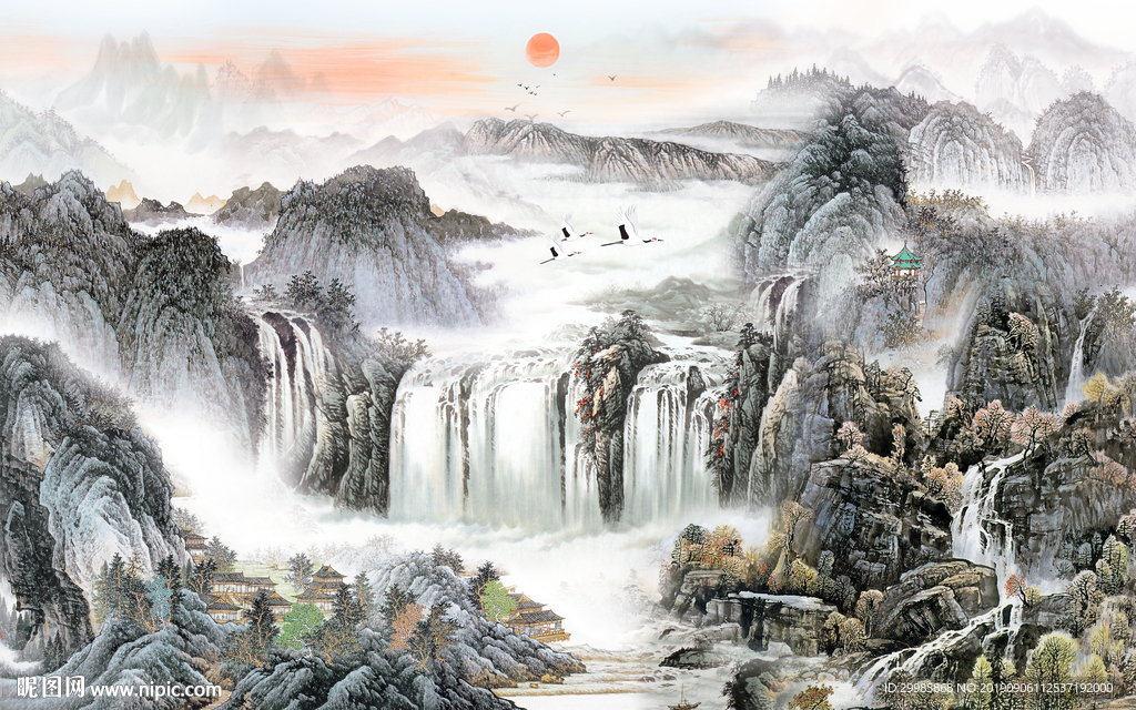 山水画中国风风景画 TIF分层