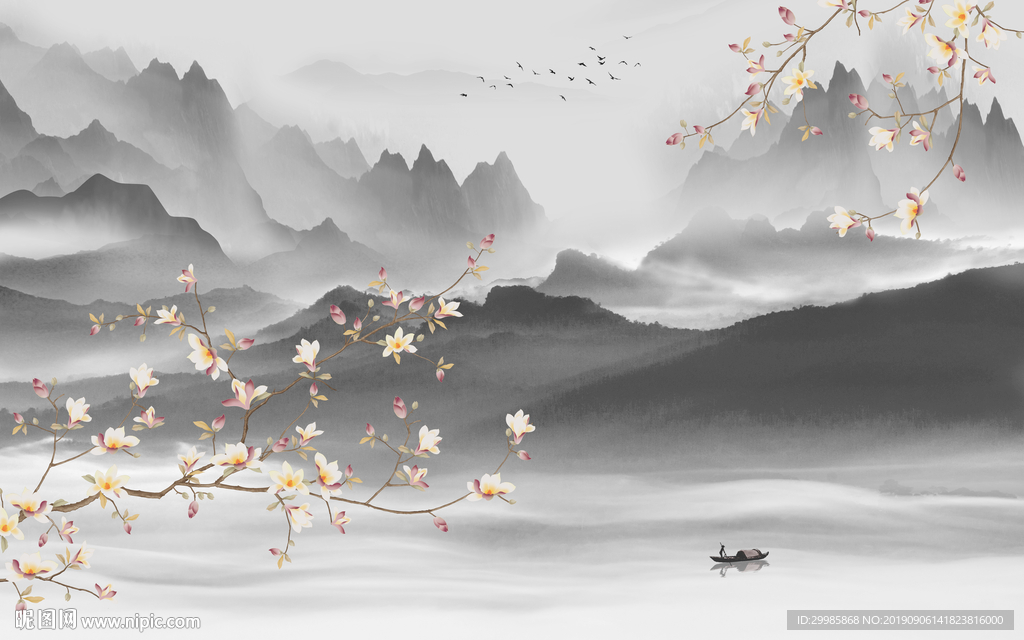 高档 国画风景画 TIF分层