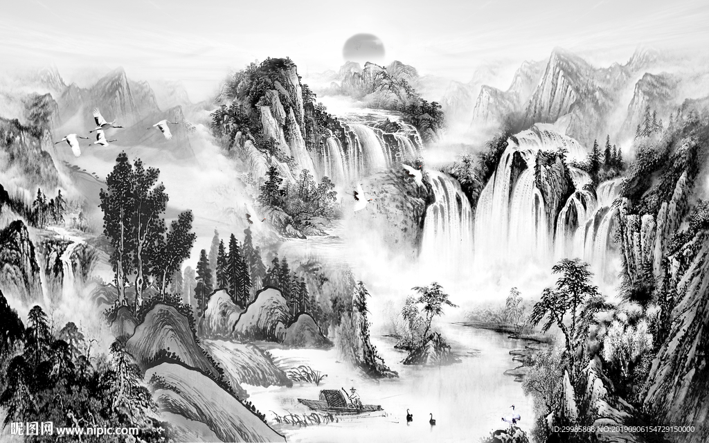 山水画 国画意境画 TIF分层