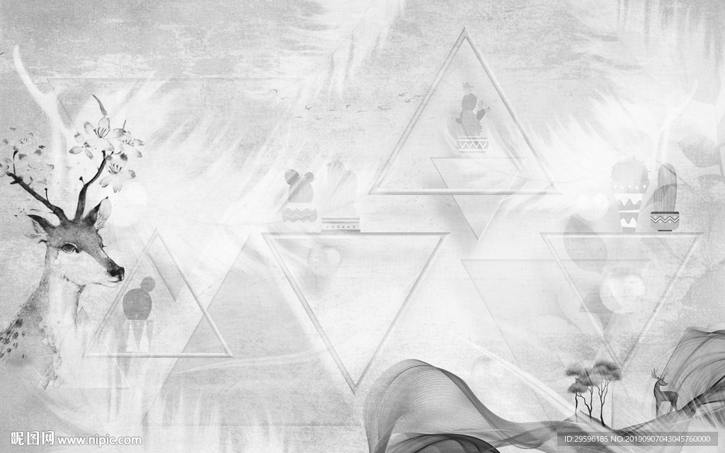 麋鹿奢华新装饰画 TIF分层