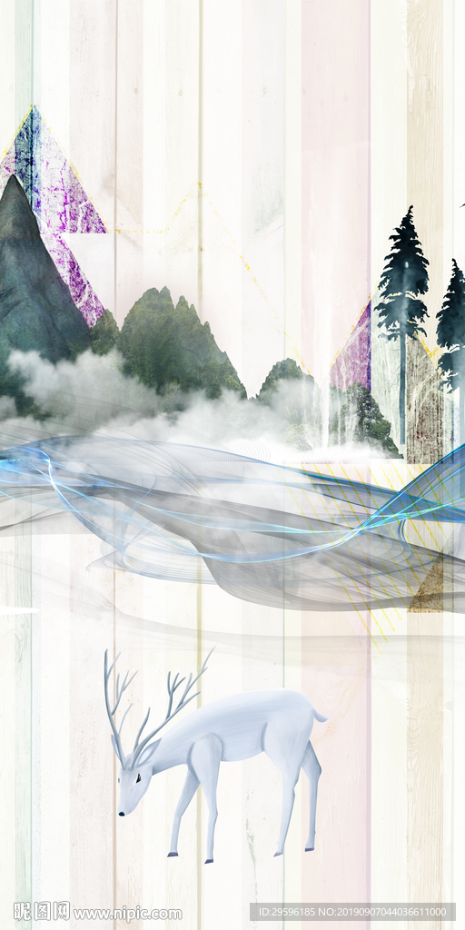 装饰麋鹿新玄关画 TIF分层