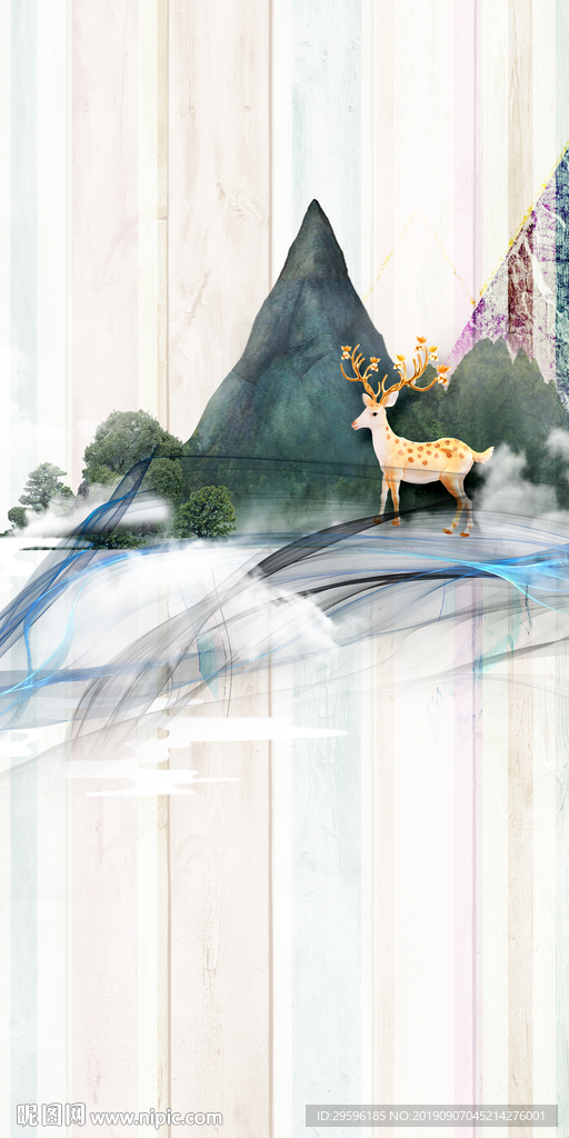 麋鹿装饰新玄关画 TIF分层