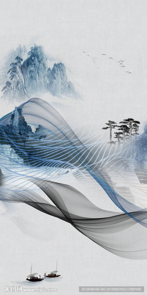 奢华新山水水墨画 TIF分层