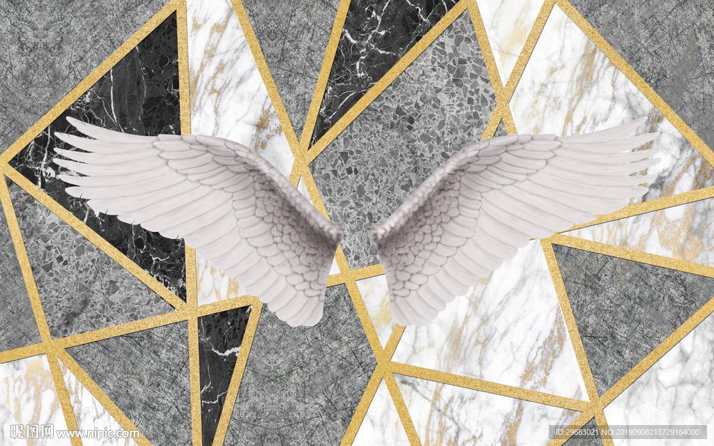 翅膀几何石材 TIF分层画