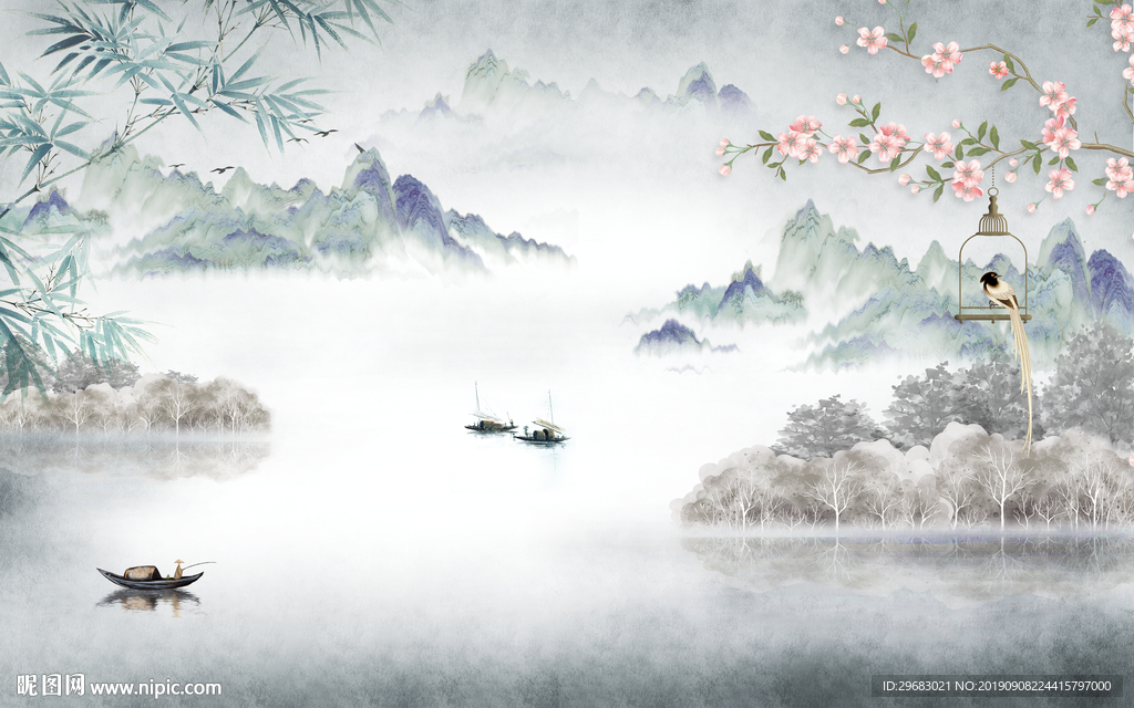 中国风新中式背景墙 TIF分层