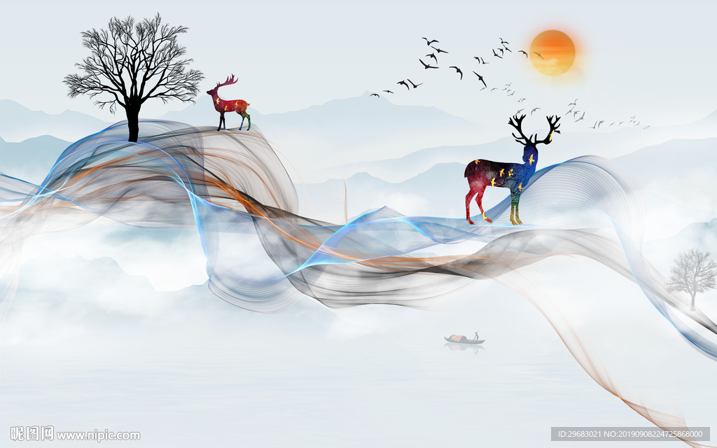 新款新中式背景墙 TIF分层