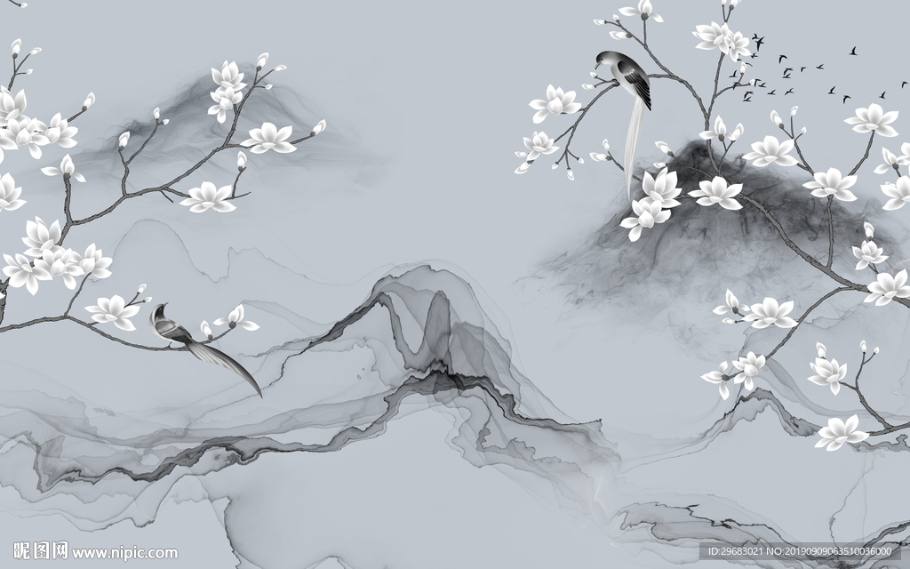 现代新中式背景墙 TIF分层